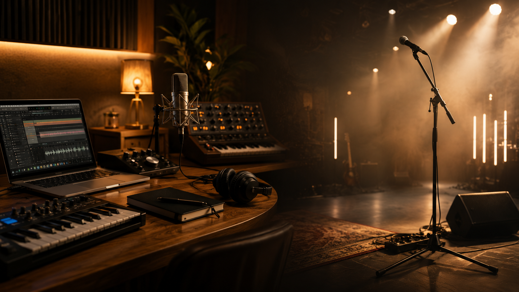 Transición visual del estudio de producción al escenario